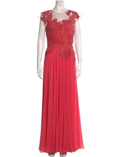 Pre-owned Teri Jon Crew Neck Long Dress In Pink