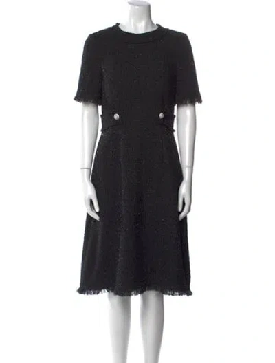 Pre-owned Teri Jon Crew Neck Midi Length Dress In Black