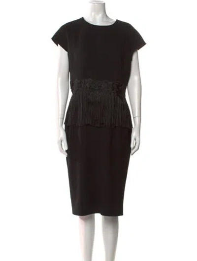 Pre-owned Teri Jon Crew Neck Midi Length Dress In Black