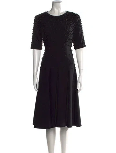 Pre-owned Teri Jon Crew Neck Midi Length Dress In Black