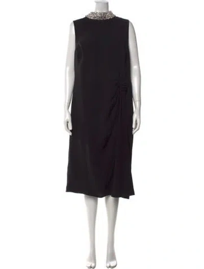 Pre-owned Teri Jon Crew Neck Midi Length Dress In Black