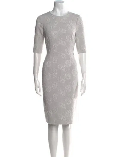Pre-owned Teri Jon Crew Neck Midi Length Dress In Gray