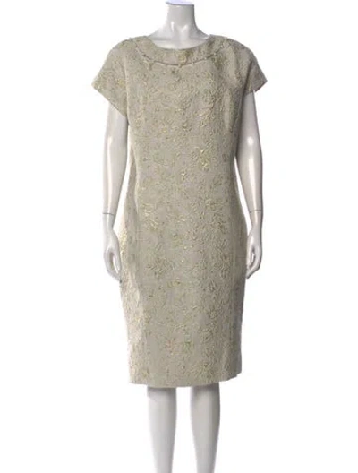 Pre-owned Teri Jon Crew Neck Midi Length Dress In Neutral