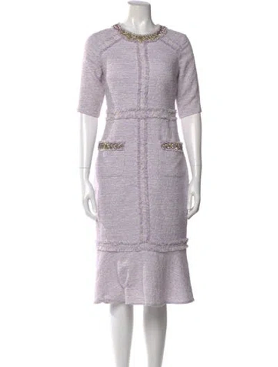 Pre-owned Teri Jon Crew Neck Midi Length Dress In Purple