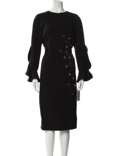 Pre-owned Teri Jon Crew Neck Midi Length Dress W/ Tags In Black