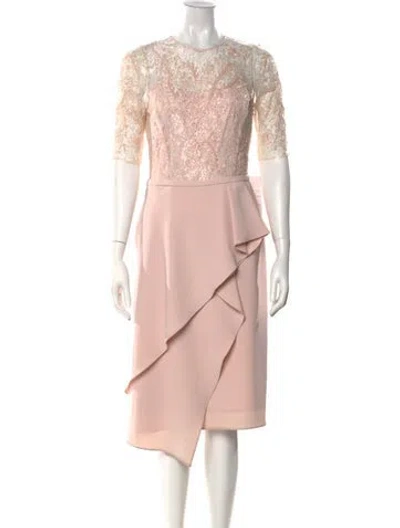 Pre-owned Teri Jon Crew Neck Midi Length Dress W/ Tags In Pink