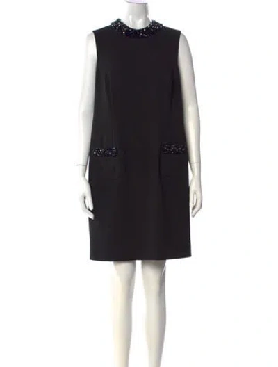 Pre-owned Teri Jon Crew Neck Mini Dress In Black