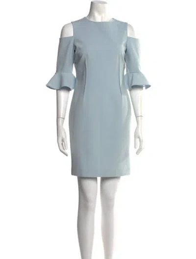 Pre-owned Teri Jon Crew Neck Mini Dress In Blue