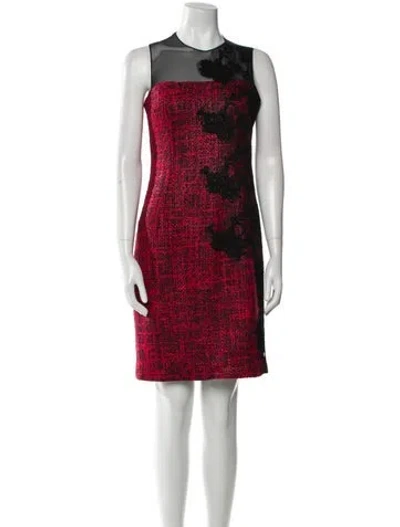Pre-owned Teri Jon Crew Neck Mini Dress In Red