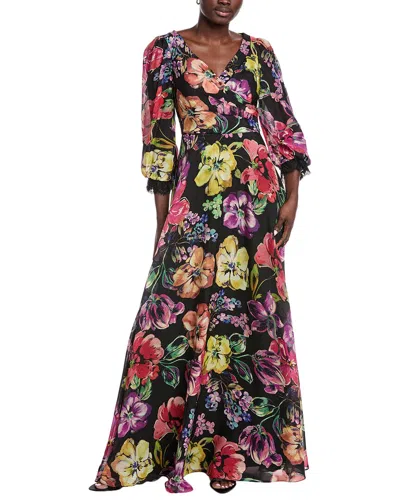 TERI JON FLORAL CHIFFON SILK GOWN