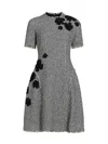 Teri Jon Floral Houndstooth Dress In Black White