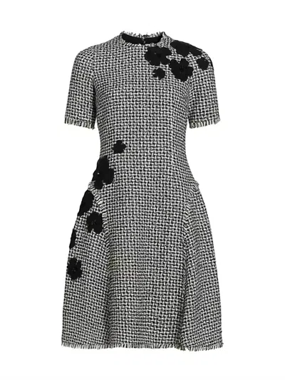 Teri Jon Floral Houndstooth Dress In Black White
