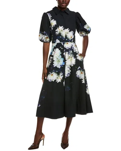 Teri Jon By Rickie Freeman Floral Midi Shirtdress In Black
