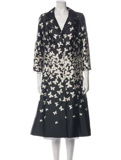 Pre-owned Teri Jon Floral Print Coat In Blue