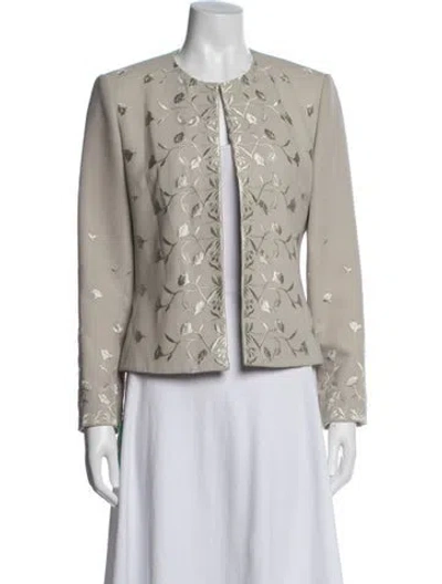 Pre-owned Teri Jon Floral Print Evening Jacket In Neutrals