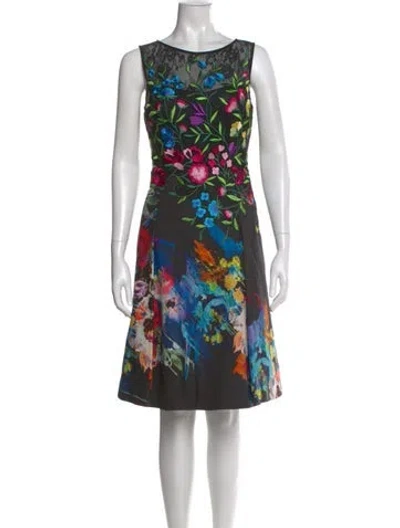 Pre-owned Teri Jon Floral Print Knee-length Dress In Black
