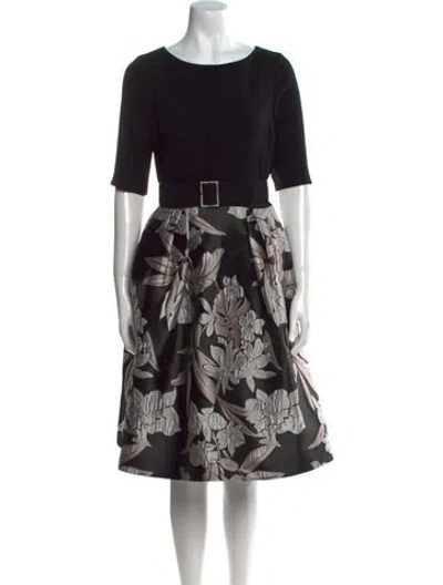 Pre-owned Teri Jon Floral Print Knee-length Dress In Black