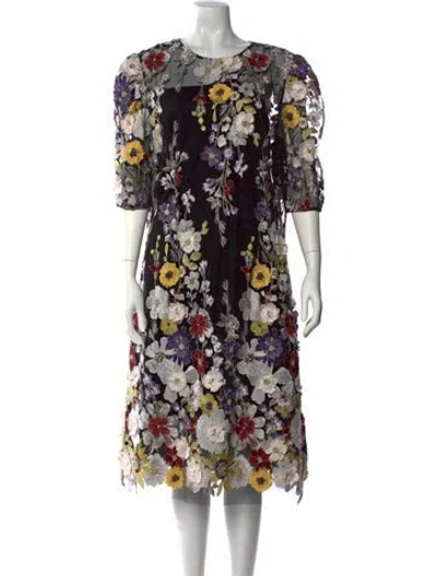 Pre-owned Teri Jon Floral Print Knee-length Dress In Black