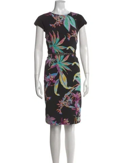 Pre-owned Teri Jon Floral Print Knee-length Dress In Black