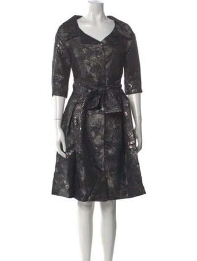 Pre-owned Teri Jon Floral Print Knee-length Dress In Black