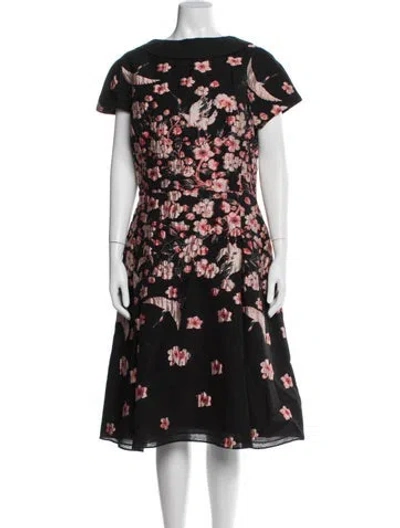 Pre-owned Teri Jon Floral Print Knee-length Dress In Black