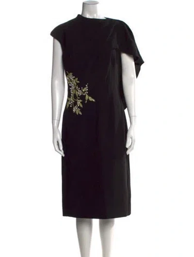 Pre-owned Teri Jon Floral Print Knee-length Dress In Black
