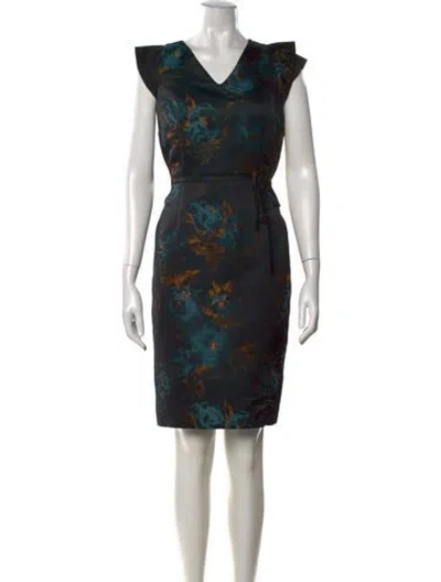 Pre-owned Teri Jon Floral Print Knee-length Dress In Black