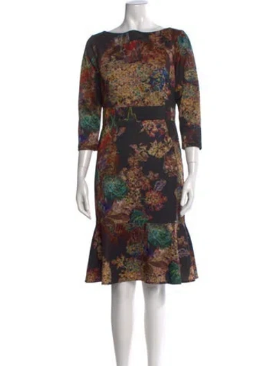 Pre-owned Teri Jon Floral Print Knee-length Dress In Black