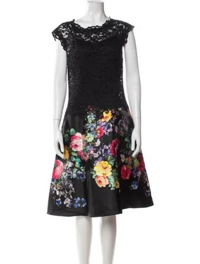 Pre-owned Teri Jon Floral Print Knee-length Dress In Black