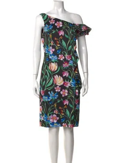 Pre-owned Teri Jon Floral Print Knee-length Dress In Black