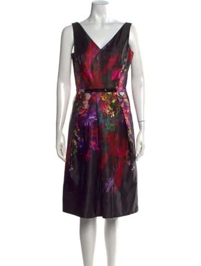 Pre-owned Teri Jon Floral Print Knee-length Dress In Black