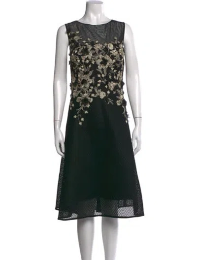 Pre-owned Teri Jon Floral Print Knee-length Dress In Black