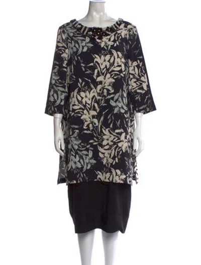 Pre-owned Teri Jon Floral Print Knee-length Dress In Black