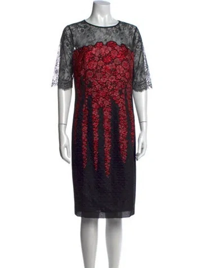 Pre-owned Teri Jon Floral Print Knee-length Dress In Black/metallic