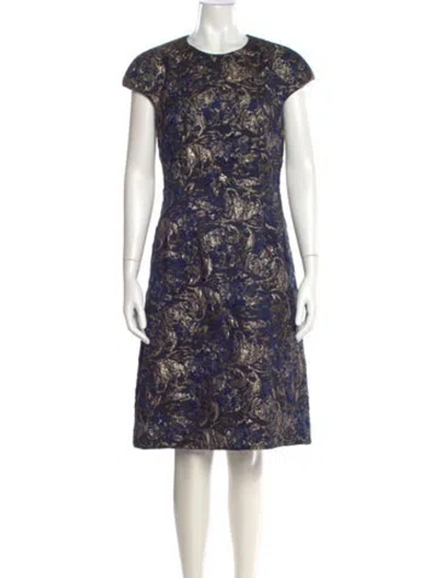 Pre-owned Teri Jon Floral Print Knee-length Dress In Blue