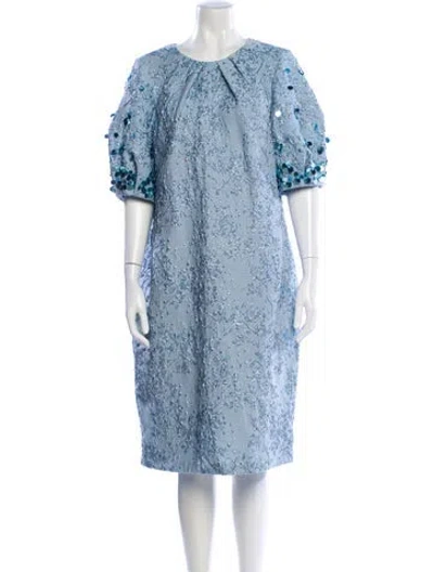 Pre-owned Teri Jon Floral Print Knee-length Dress In Blue