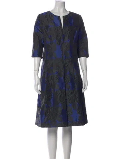 Pre-owned Teri Jon Floral Print Knee-length Dress In Blue