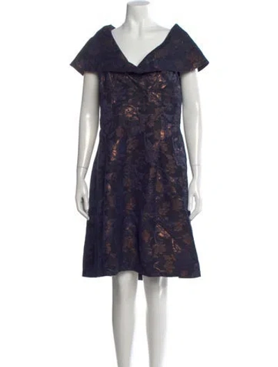 Pre-owned Teri Jon Floral Print Knee-length Dress In Blue