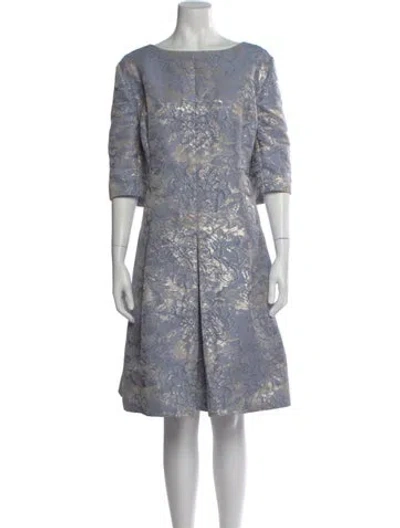 Pre-owned Teri Jon Floral Print Knee-length Dress In Blue