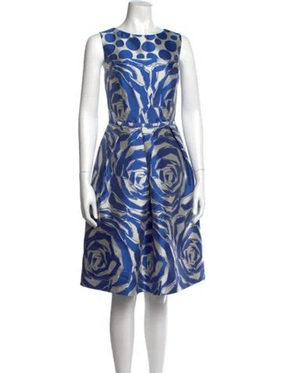 Pre-owned Teri Jon Floral Print Knee-length Dress In Blue