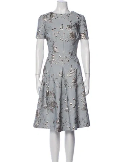 Pre-owned Teri Jon Floral Print Knee-length Dress In Blue