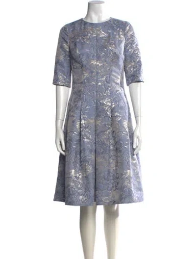 Pre-owned Teri Jon Floral Print Knee-length Dress In Blue