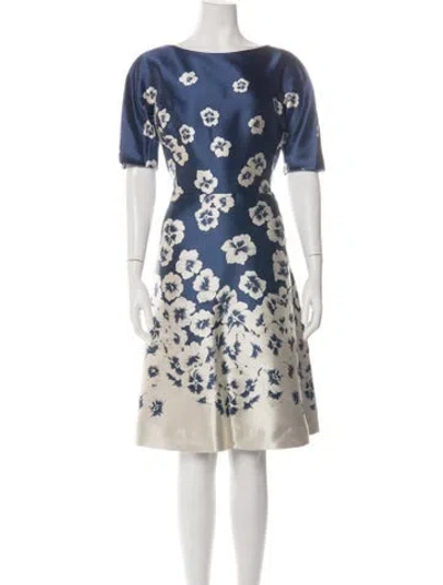 Pre-owned Teri Jon Floral Print Knee-length Dress In Blue