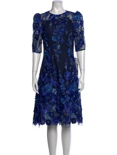Pre-owned Teri Jon Floral Print Knee-length Dress In Blue