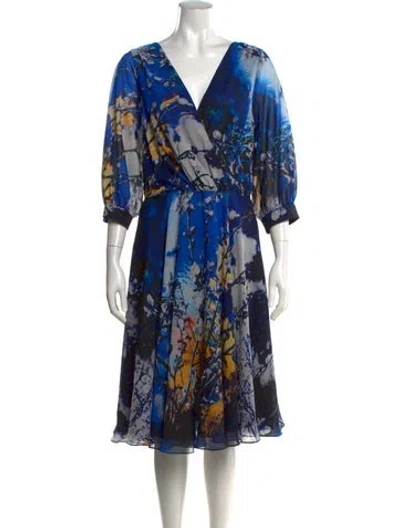 Pre-owned Teri Jon Floral Print Knee-length Dress In Blue