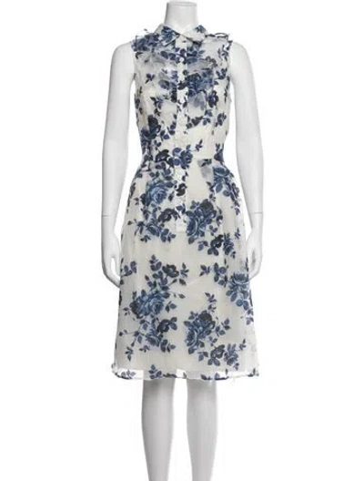 Pre-owned Teri Jon Floral Print Knee-length Dress In Blue/white