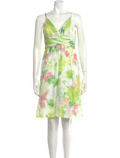 Pre-owned Teri Jon Floral Print Knee-length Dress In Green