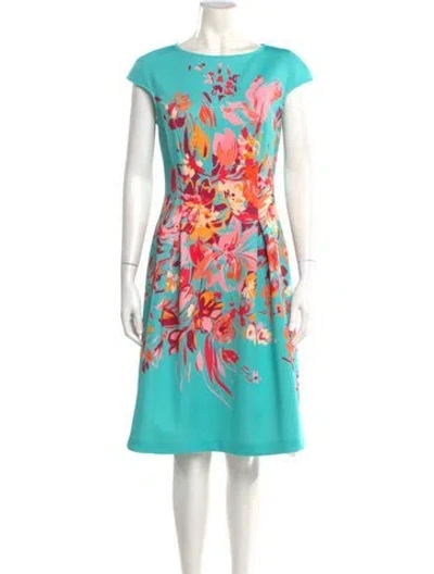 Pre-owned Teri Jon Floral Print Knee-length Dress In Green