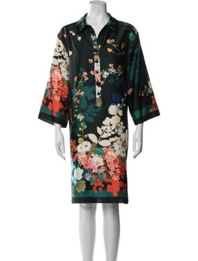 Pre-owned Teri Jon Floral Print Knee-length Dress In Green