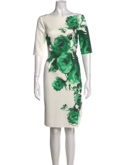Pre-owned Teri Jon Floral Print Knee-length Dress In Green